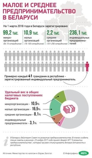На снимке: инфографика. Малое и среднее предпринимательство в Беларуси.