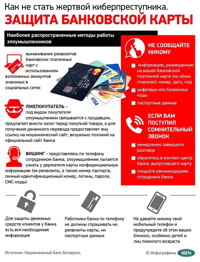 Инфографика. Как не стать жертвой киберпреступника. Защита банковской карты